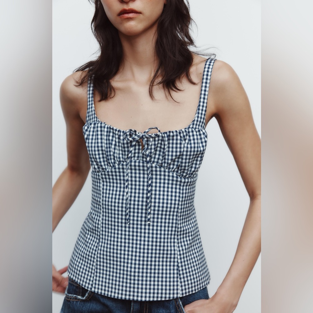 NWT ZARA GINGHAM STRETCH TOP